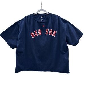 Majestic Red Sox Crop T-Shirt 2XL Navy Red Crewneck Short Sleeve Cotton Baseball